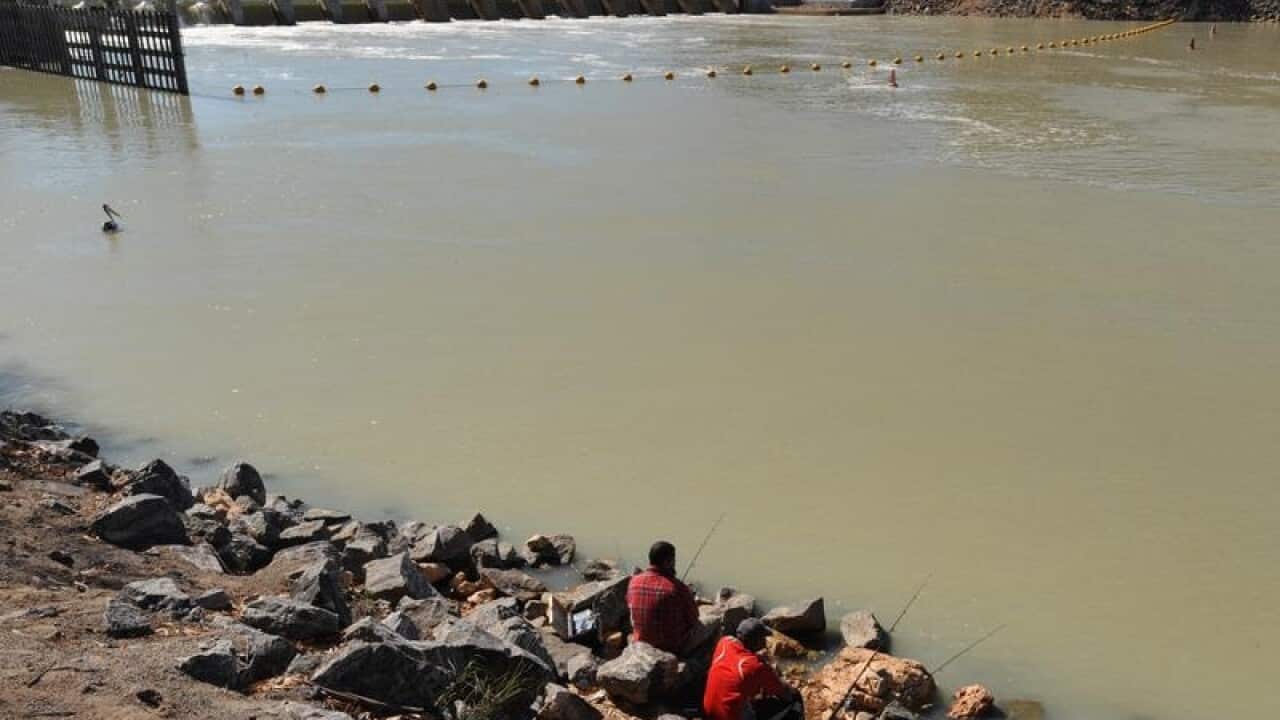 The Wentworth weir where the Darling River meets the Murray River.