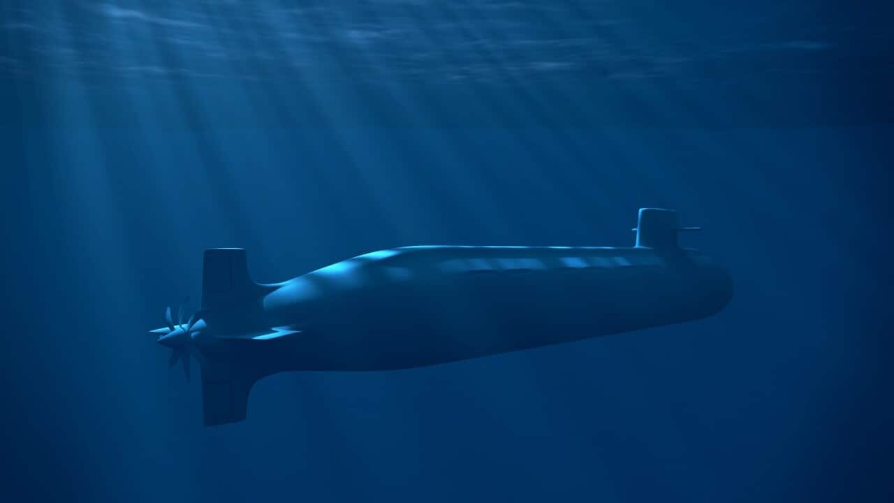 A nuclear submarine underwater