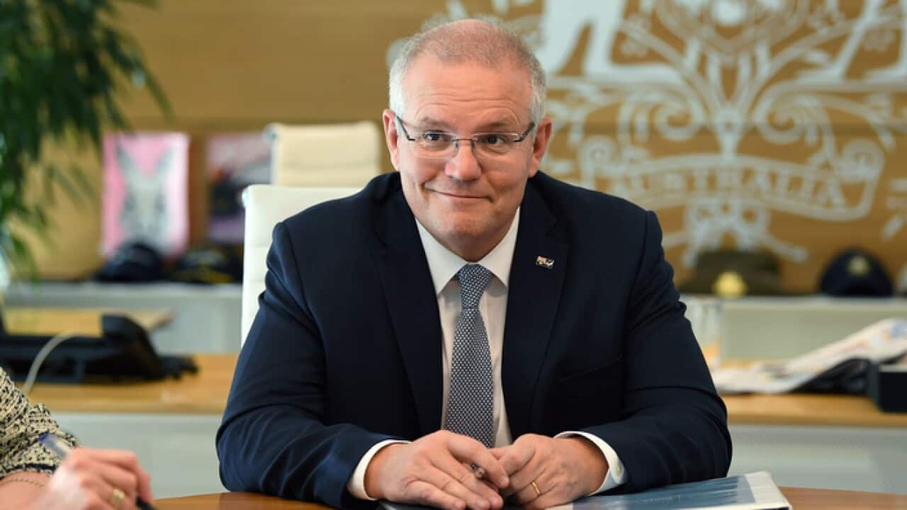 Prime Minister Scott Morrison and Foreign Minister Marise Payne during a meeting at the Commonwealth Parliament Offices in Sydney, Monday, May 20, 2019. (AAP Image/Joel Carrett) NO ARCHIVING