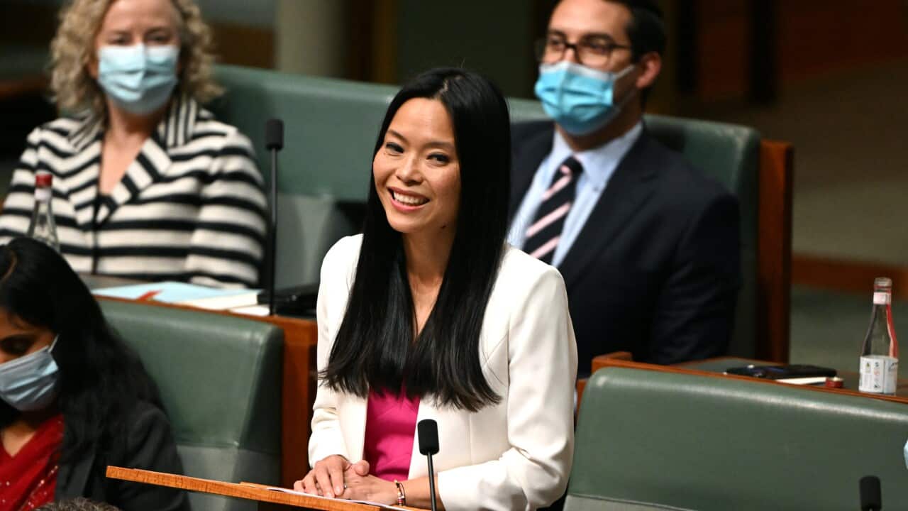 Labor member for Reid Sally Sitou makes her first speech in the House of Representatives at Parliament House in Canberra, Tuesday, July 26, 2022.