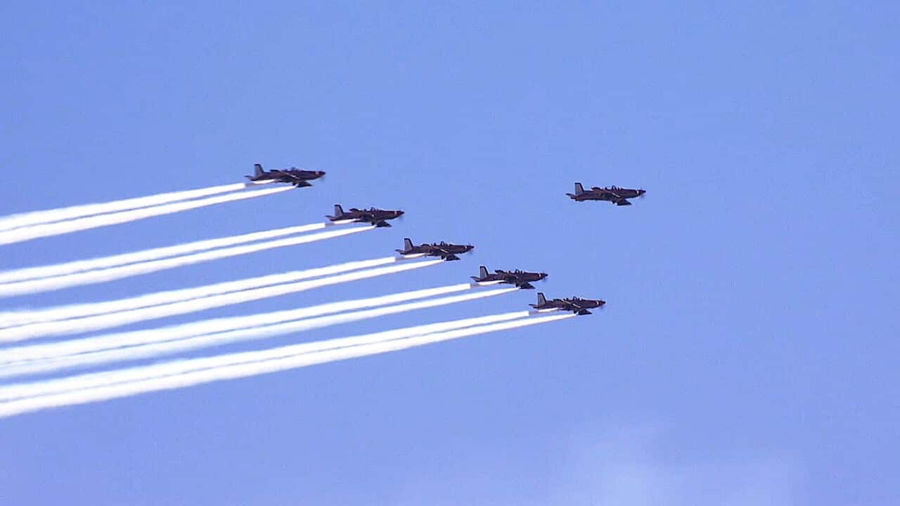 Part of the RAAF flypast in Canberra celebrating 100 years