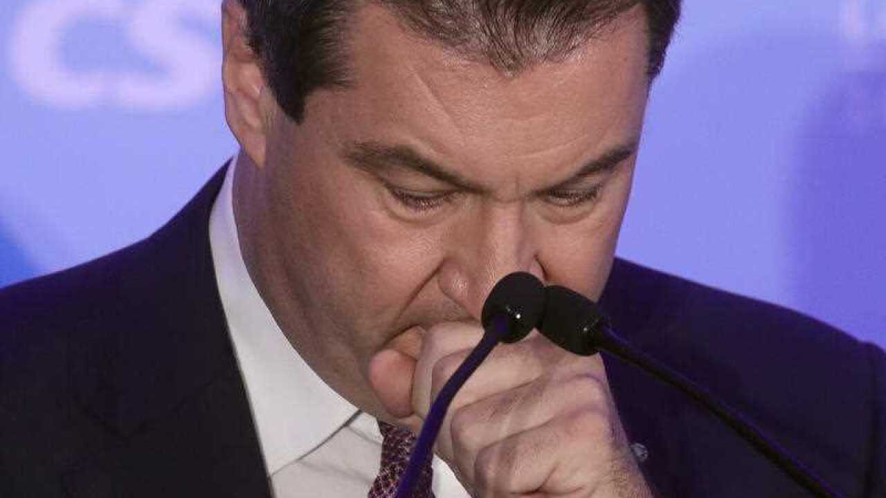 Bavarian State Prime Minister Markus Soeder of the Christian Social Union Party (CSU) speaks to supporters at the state parliament after the first exit polls of the Bavarian State elections