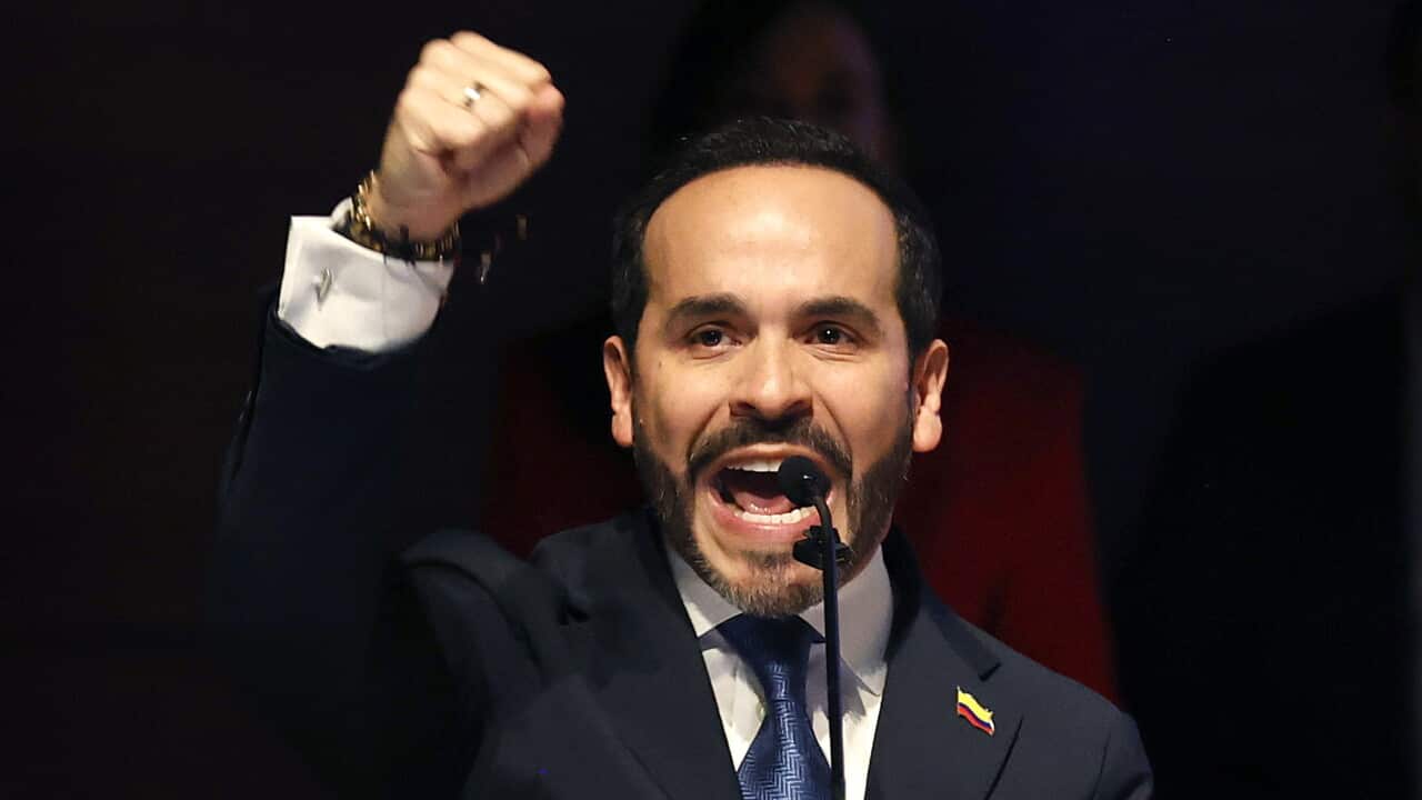 Colombian president-elect Abelardo de la Espriella speaks at CAF event in Medellin