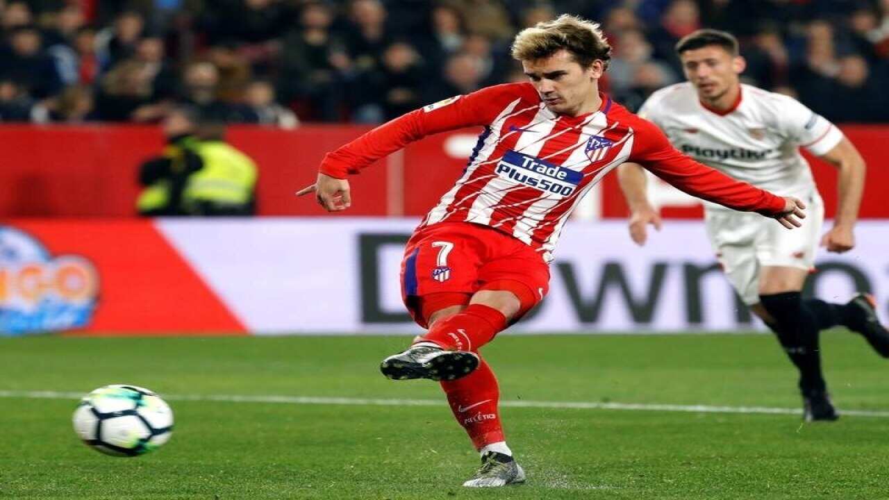 Atletico Madrid's Antoine Griezmann scores a penalty goal