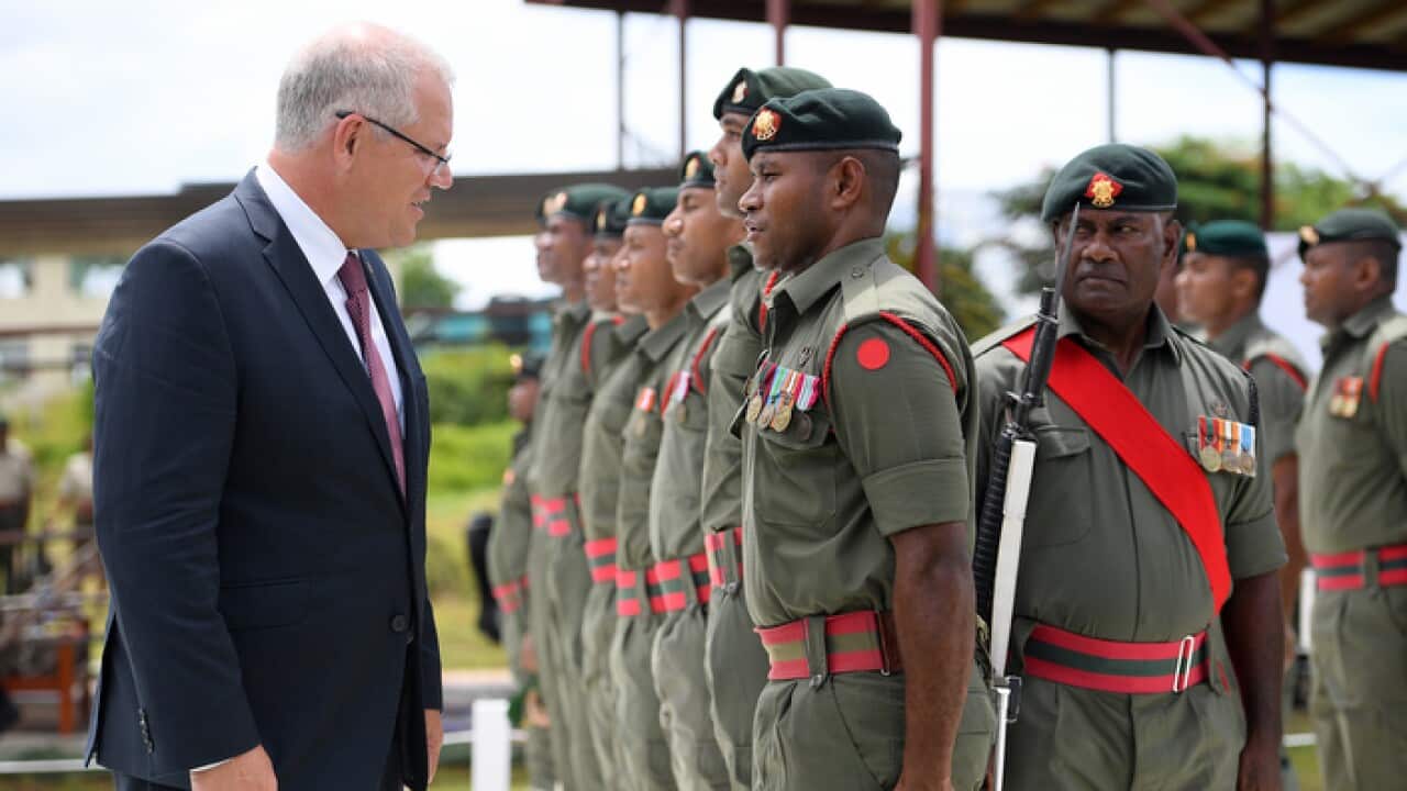 Australian Prime Minister Scott Morrison visits the Blackrock Camp Project in Nadi