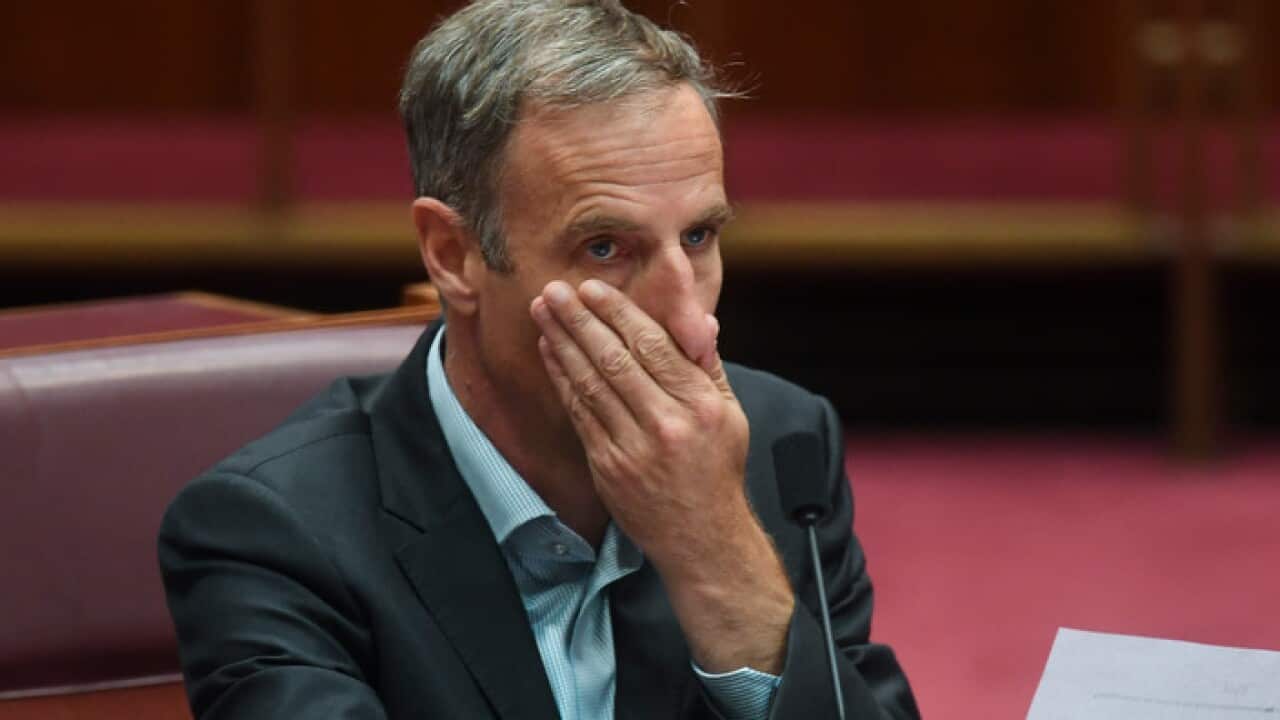 Australian Greens Senator Nick McKim speaks during Question Time in the Senate chamber in Canberra, Monday, March 19, 2018. (AAP Image/Lukas Coch) NO ARCHIVING