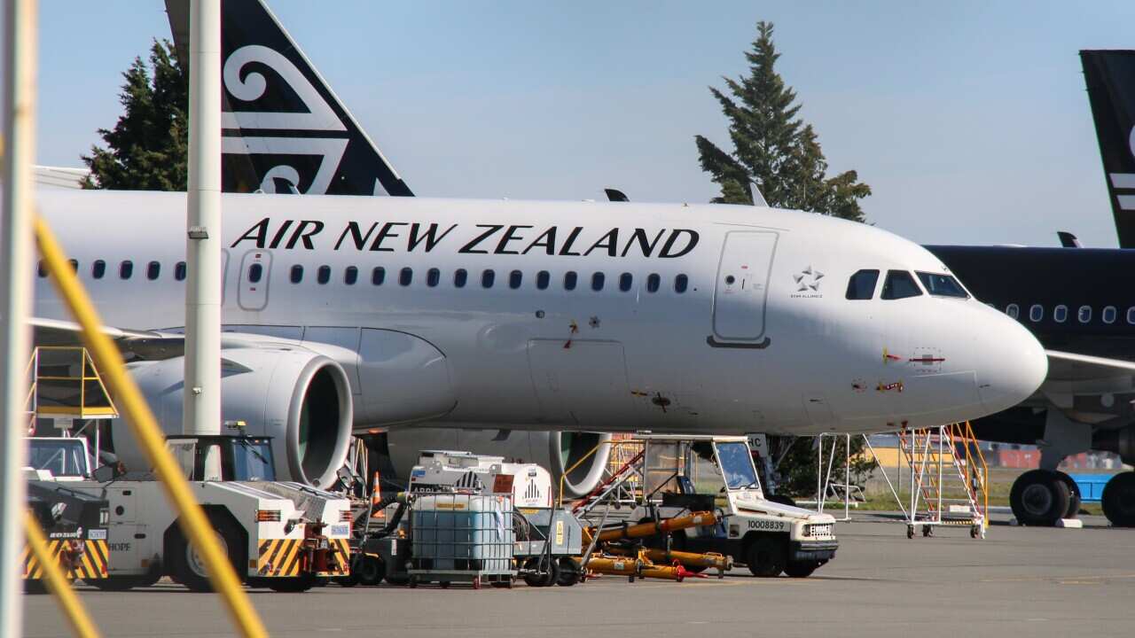 An Air New Zealand plane sits at Christchurch International Airport.