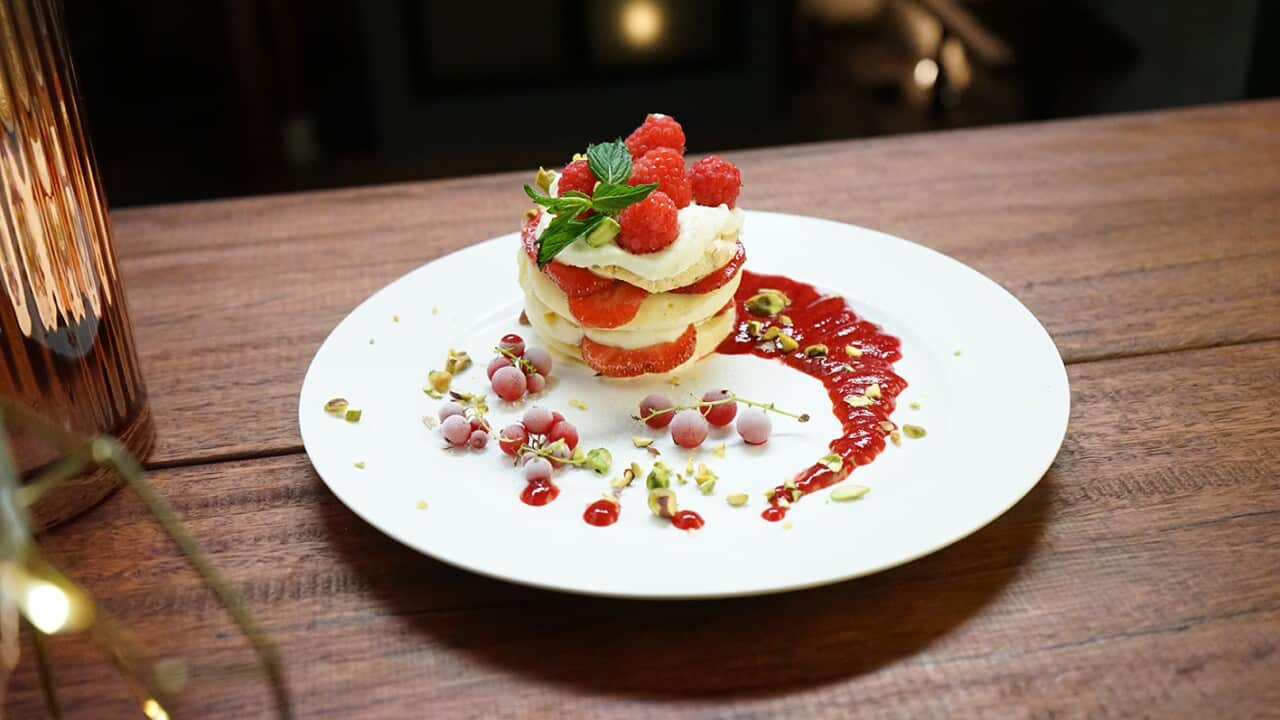 Pistachio, vanilla and raspberry vacherin