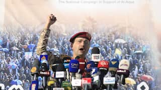 Yemen's Houthi military spokesman Sarea addresses anti-US and Israel protest in Sana'a