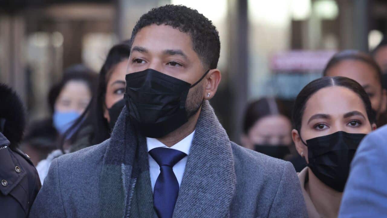 Jussie Smollett leaves the Leighton Criminal Courts Building as the jury begins deliberation during his trial on 8 December, 2021 in Chicago,