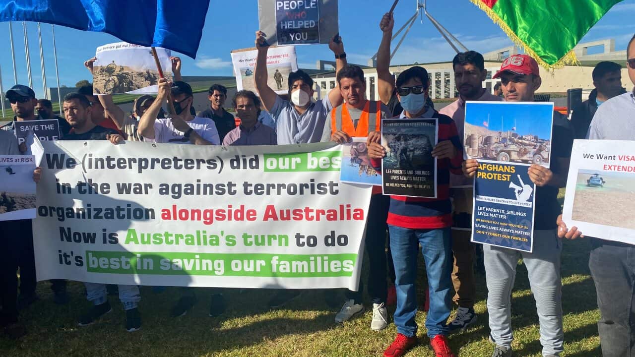 Former Afghan interpreters have rallied outside Parliament House.
