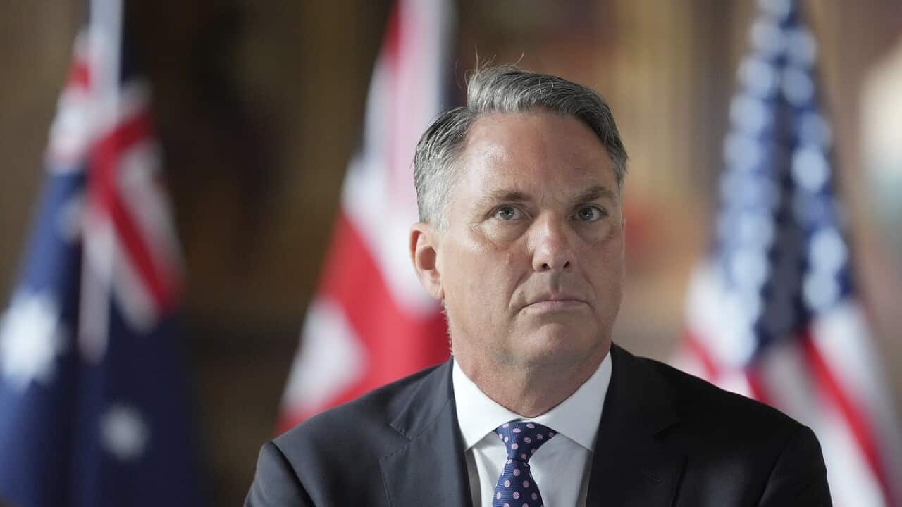 Il ministro della Difesa australiano Richard Marles durante la riunione dei ministri della Difesa dell'AUKUS all'Old Royal Naval College di Greenwich, Londra, giovedì 26 settembre 2024.