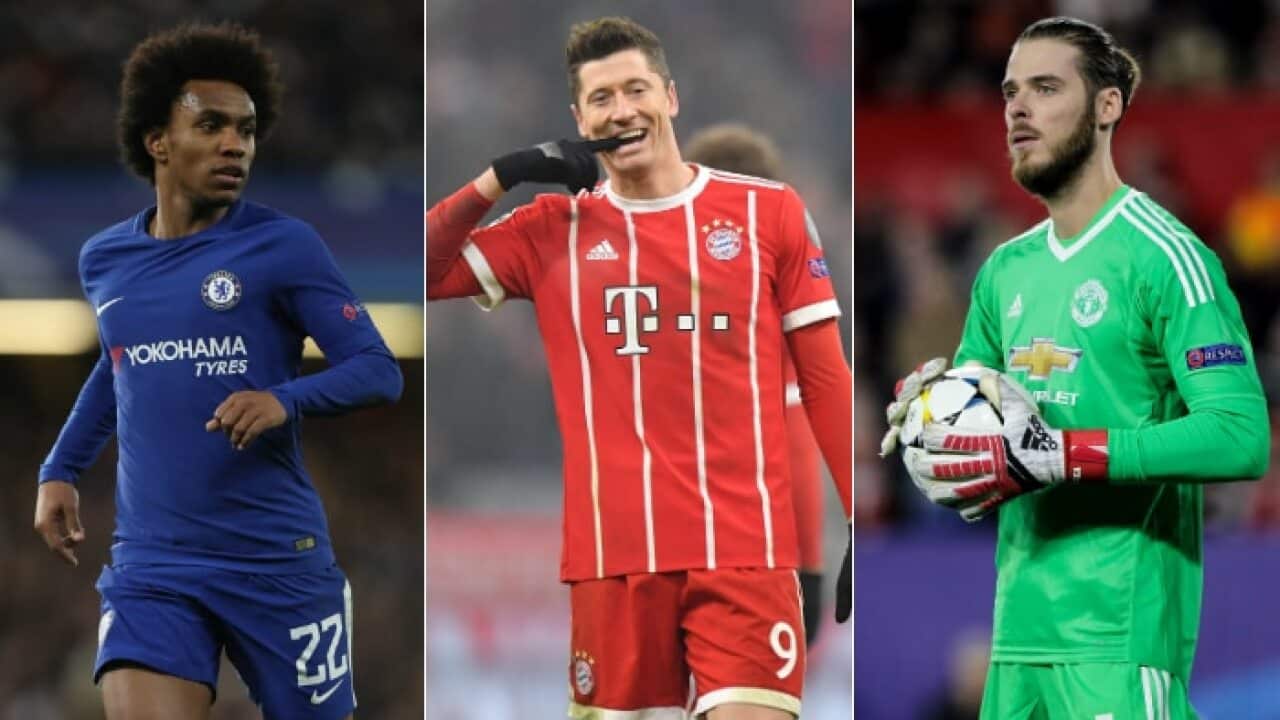Willian, Lewandowski, De Gea