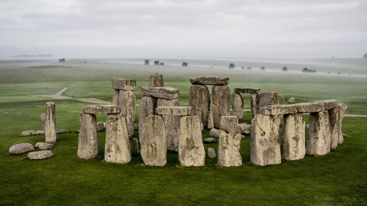An aerial view of Stonehenge