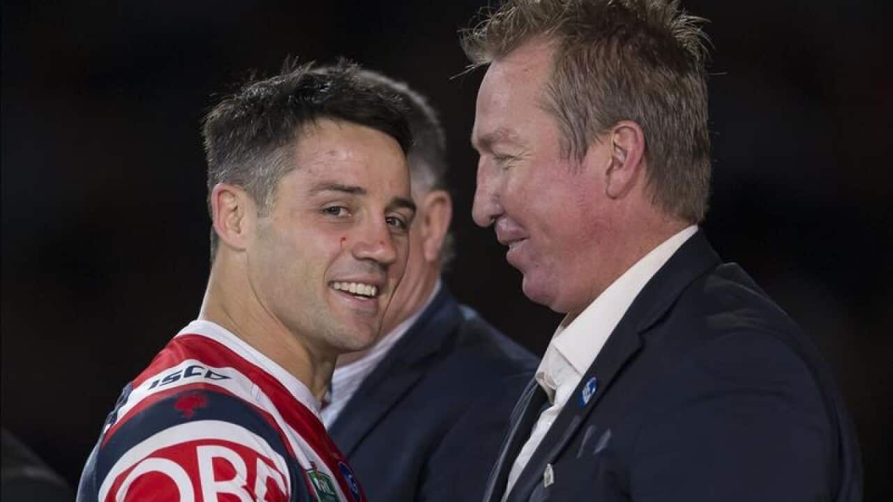 Sydney Roosters coach Trent Robinson with Cooper Cronk.