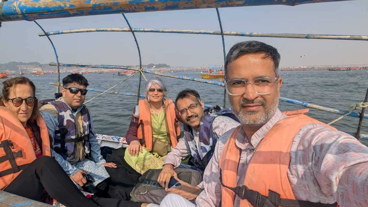 Bharat Tarachandani enroute holy confluence of river Ganges and Yamuna at Prayagraj.