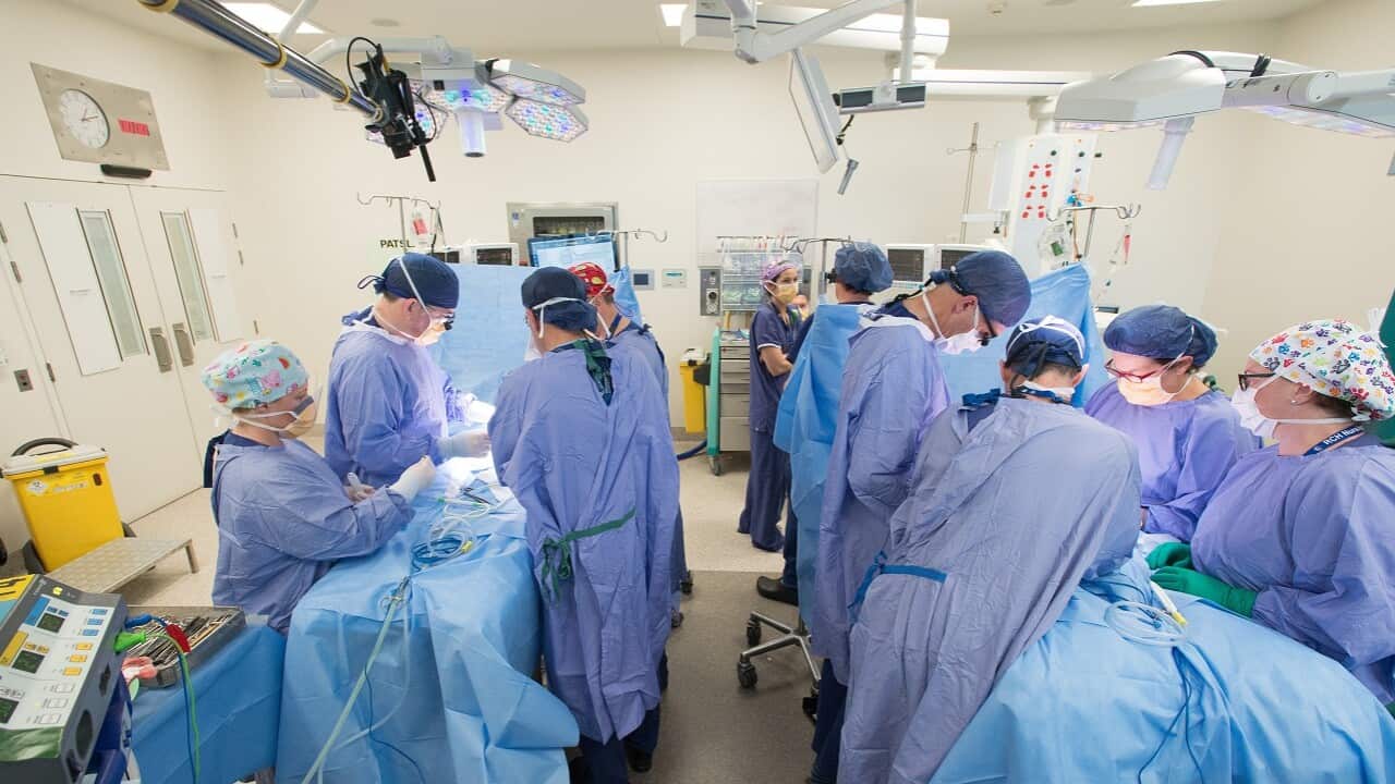Twins Nima and Dawa during their separation surgery at the Royal Children's Hospital in Melbourne.