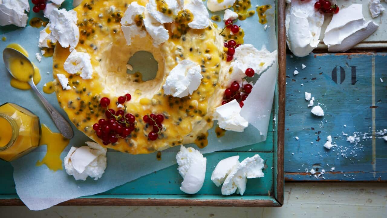 Frozen passionfruit pavlova