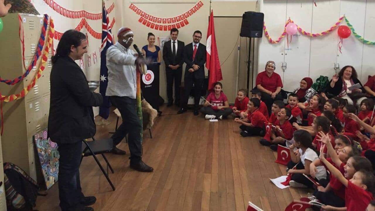 Mert Balkanli and Aboriginal Elder Walangari Karntawarra at a Turkish children’s festival