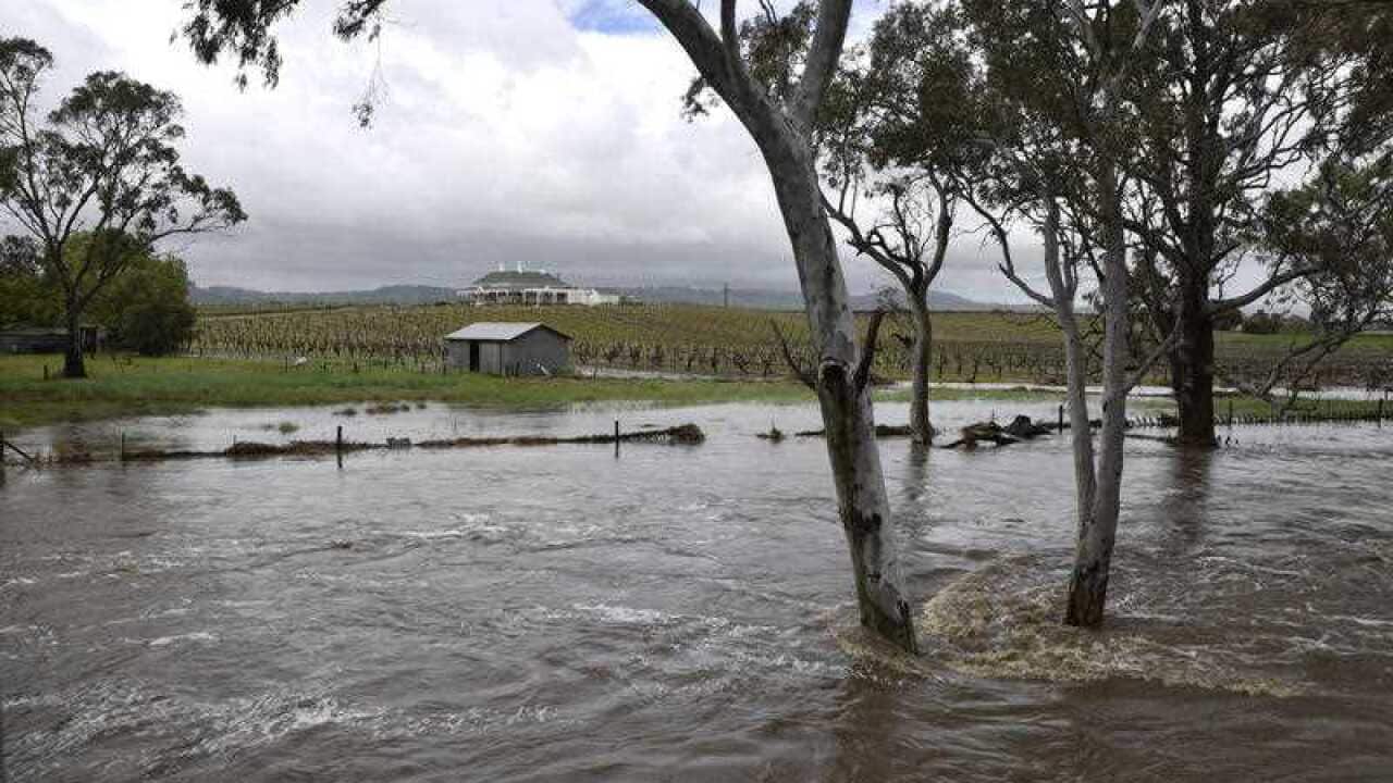 Flooding in the town of Tanunda, the Barossa Valley, South Australia, Friday, Sept. 30, 2016.