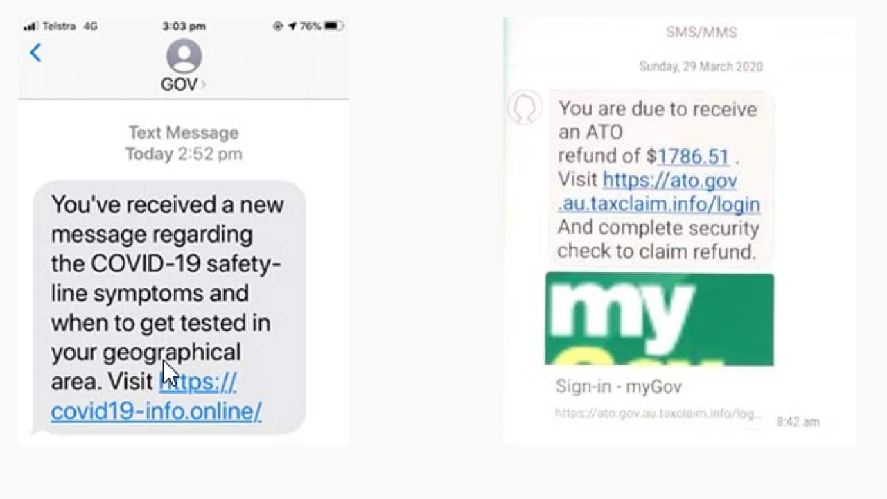 Scamwatch provided examples of phishing scam impersonating government agencies