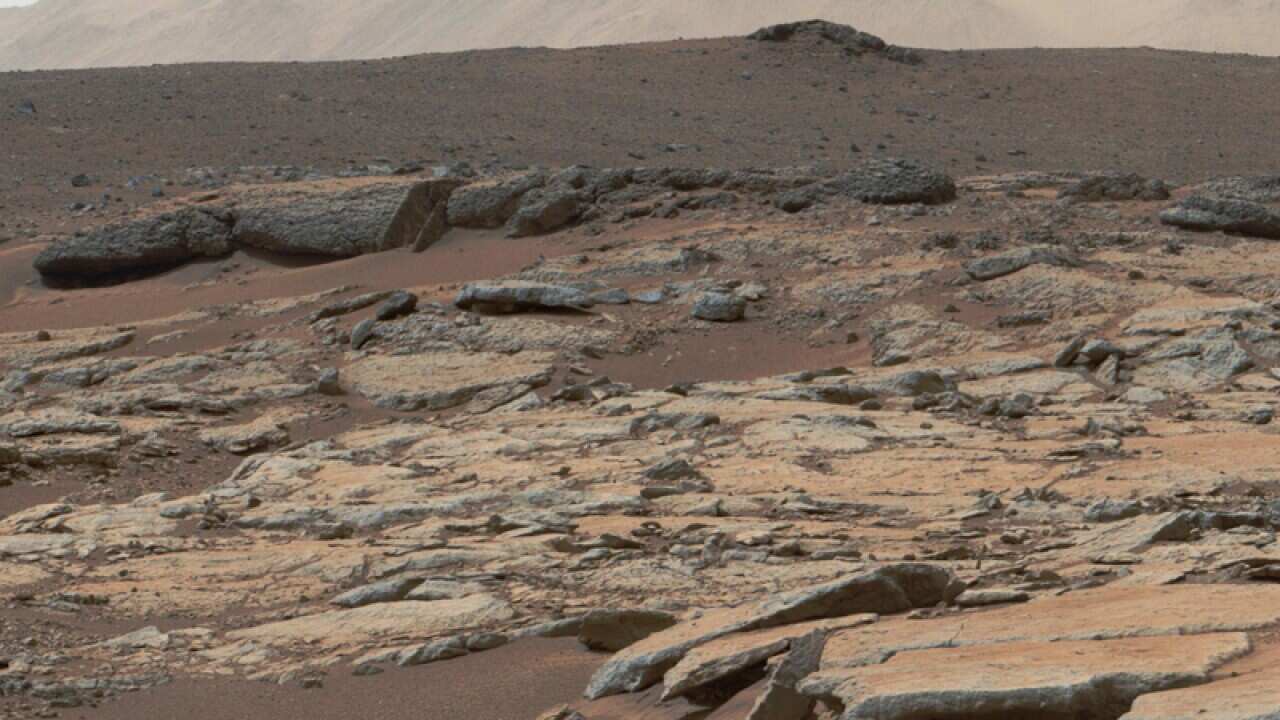 An image taken by NASA's rover on Mars showing the Gale Crater
