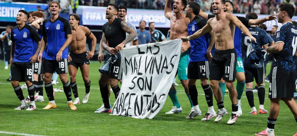 Argentina faces FIFA fine after players celebrate win against England with Falklands banner