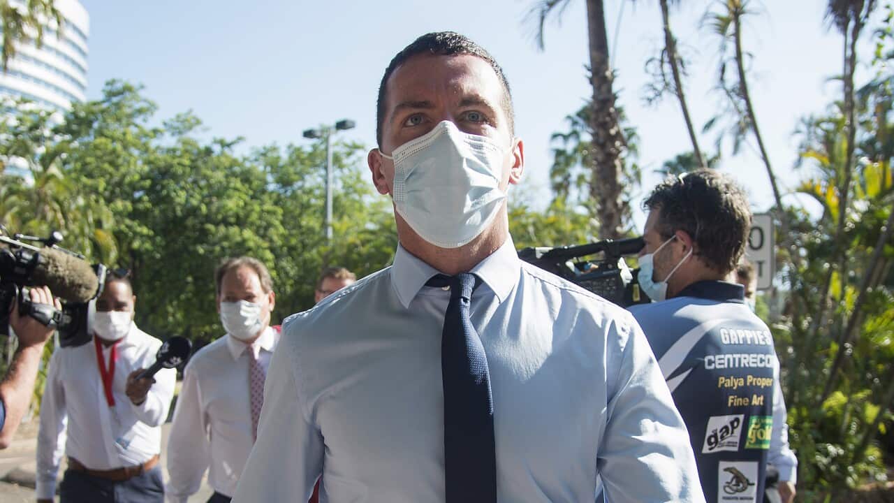 Zachary Rolfe arrives at the Supreme Court of the Northern Territory in Darwin, Monday, August 23, 2021