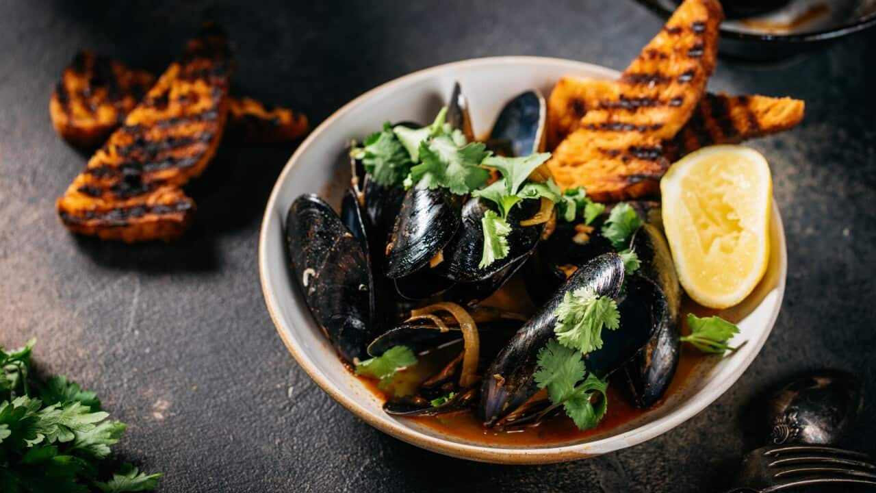 Mexican beer mussels with charred sourdough