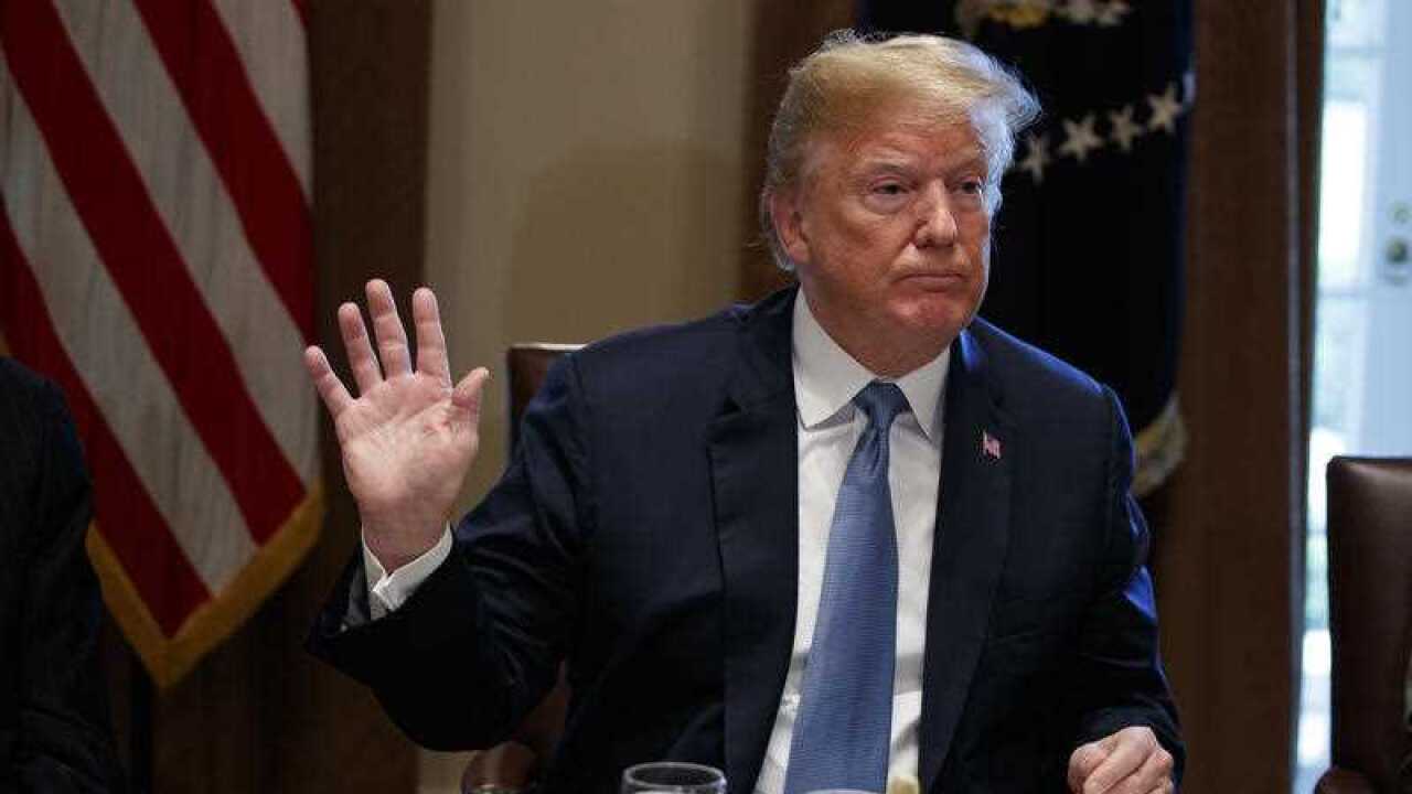 President Donald Trump speaks during a meeting with Republican lawmakers in the Cabinet Room of the White House,