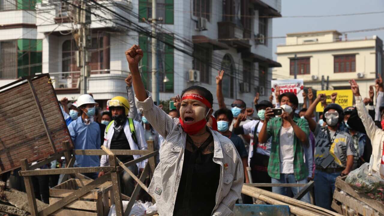Demonstrators in Mandalay, Myanmar.