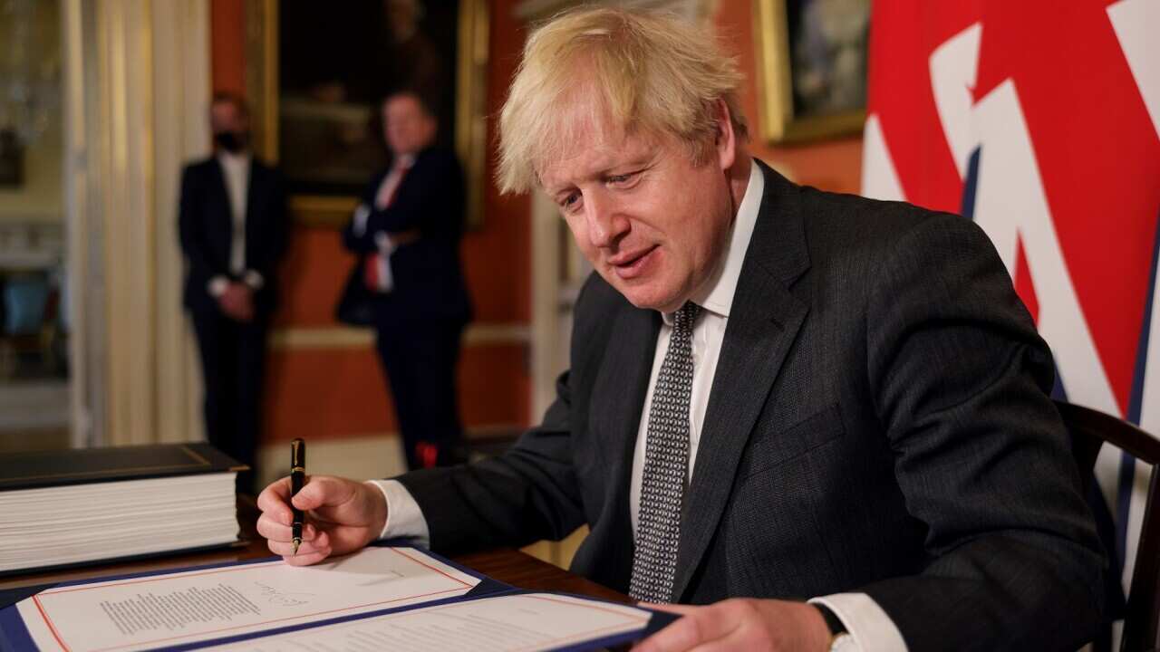 Britain's Prime Minister Boris Johnson after signing the Brexit trade deal