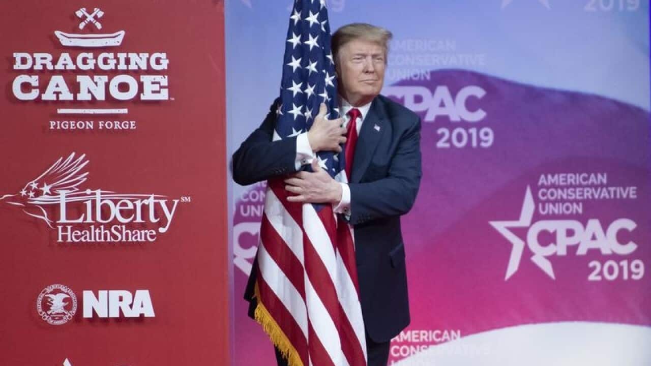 A file image of President Trump at a recent conference