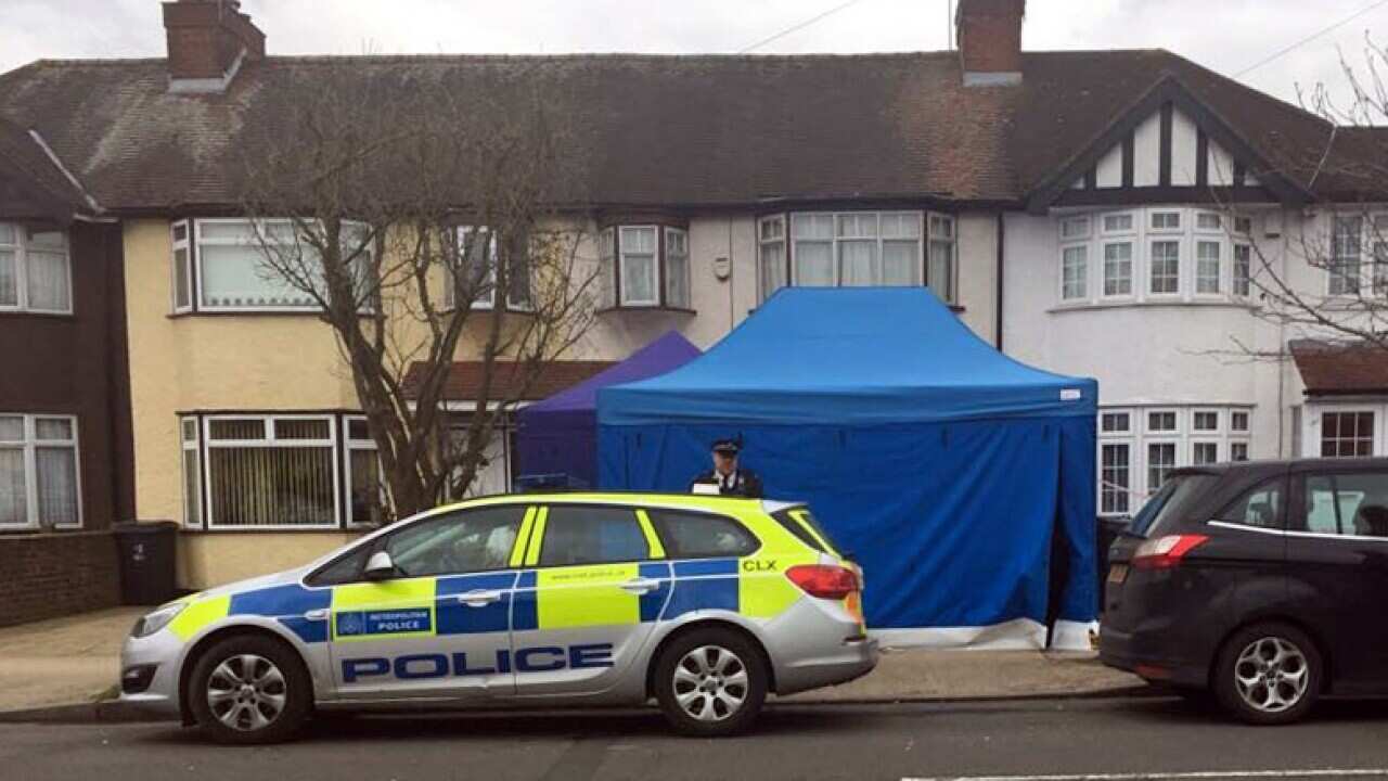 An address in New Malden which has been sealed off by police after Russian businessman Nikolai Glushkov was found dead. (AAP)