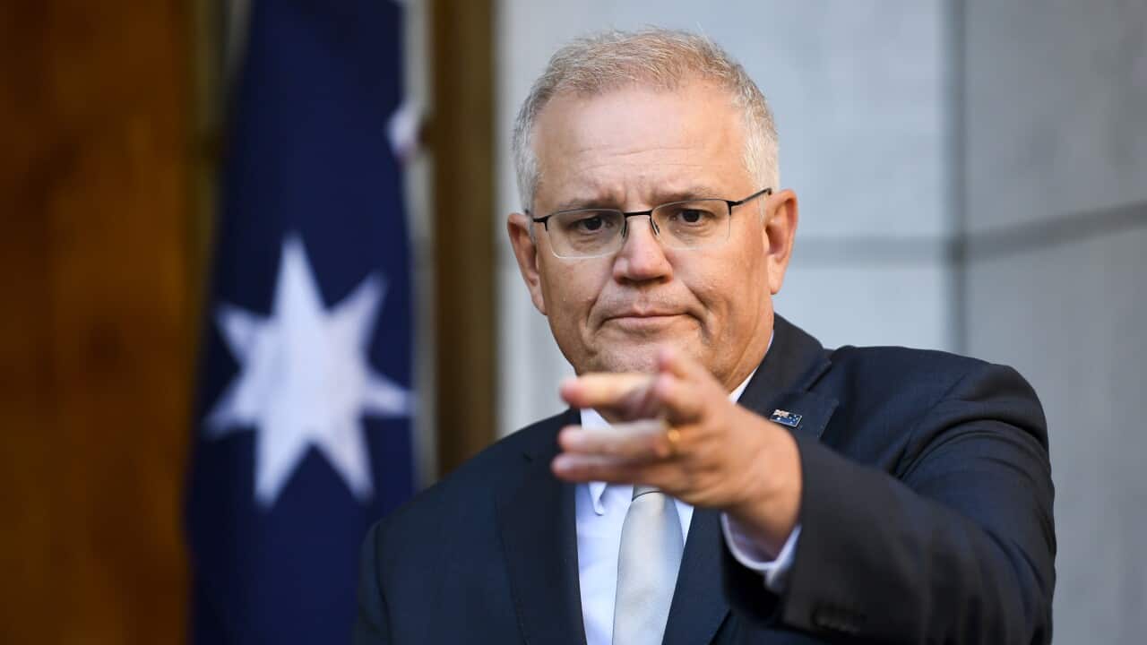 Prime Minister Scott Morrison speaks to the media during a press conference.