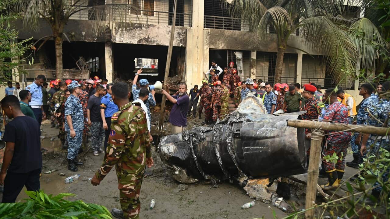 Rescue operations underway after a fighter jet crashed into a school in Bangladesh (AAP)