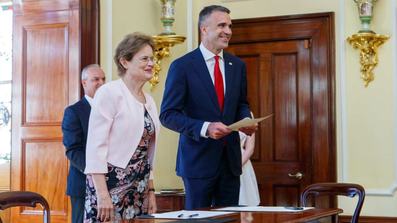 Incoming SA Premier Peter Malinauskas Sworn in by Her Excellency the Honourable Frances Adamson AC at Government House in Adelaide, Monday, March 21, 2022. (AAP Image/Matt Turner) NO ARCHIVING