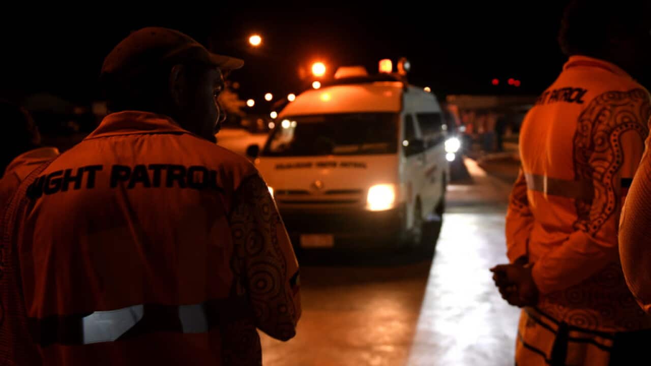 Julalikari Youth Night Patrol volunteers during a Night Patrol operation at Tennant Creek.