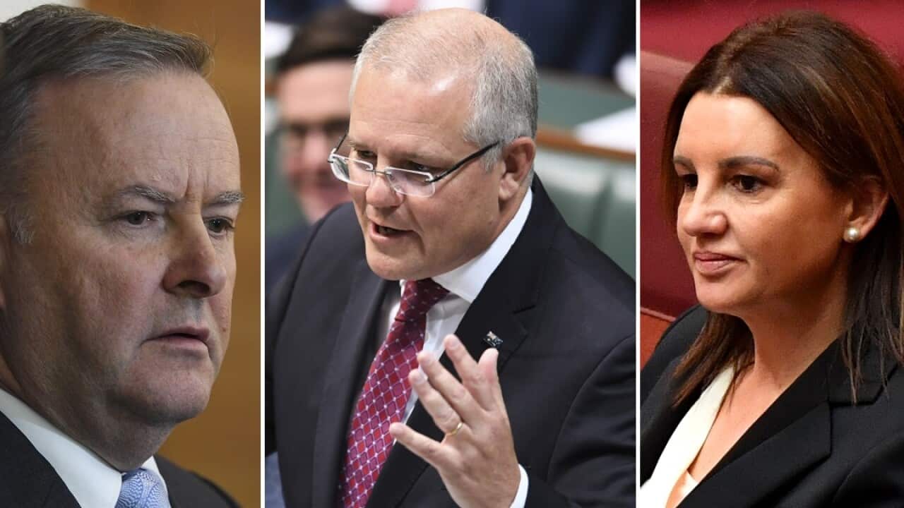 Anthony Albanese, Scott Morrison and Jacqui Lambie.