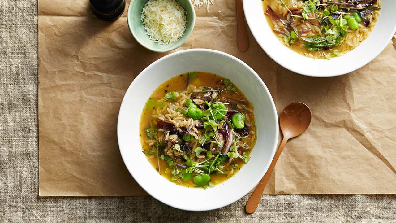Spring Minestra Spring minestra with lettuce and broad beans recipe | SBS Food