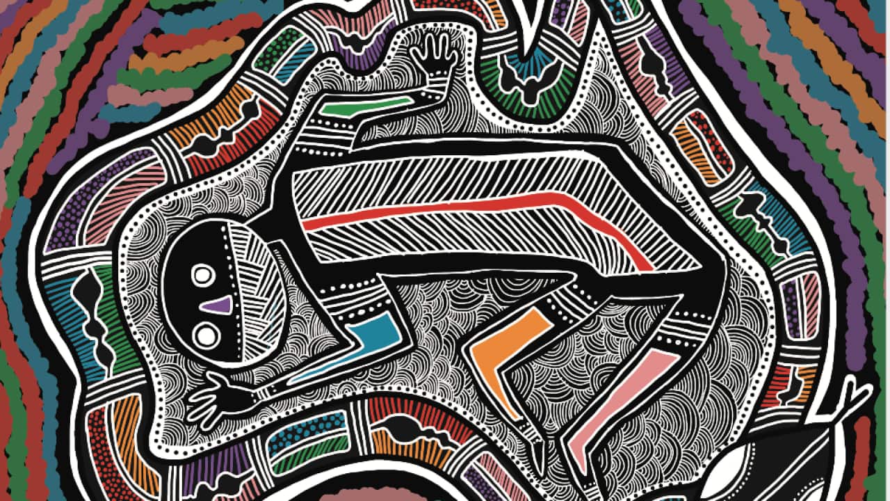 'Shape of Land' by Tyrown Waigana is the winning design in the 2020 National NAIDOC poster design awards.