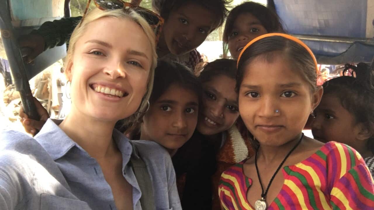 Dateline reporter Calliste Weitenberg with children she met in India.