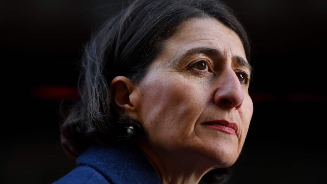 NSW Premier Gladys Berejiklian speaks to the media during a press c