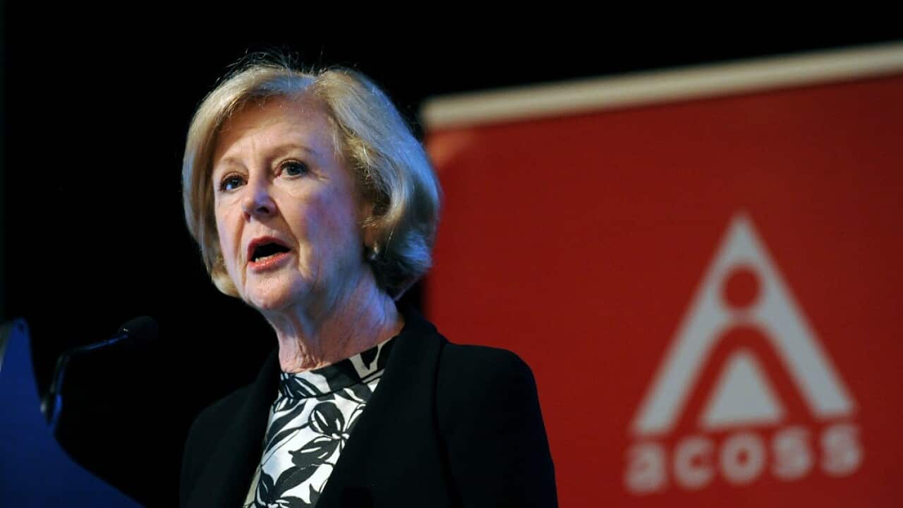 Gillian Triggs speaks at the ACOSS conference in Sydney, Friday, Nov. 18, 2016. (AAP Image/Joel Carrett) NO ARCHIVING