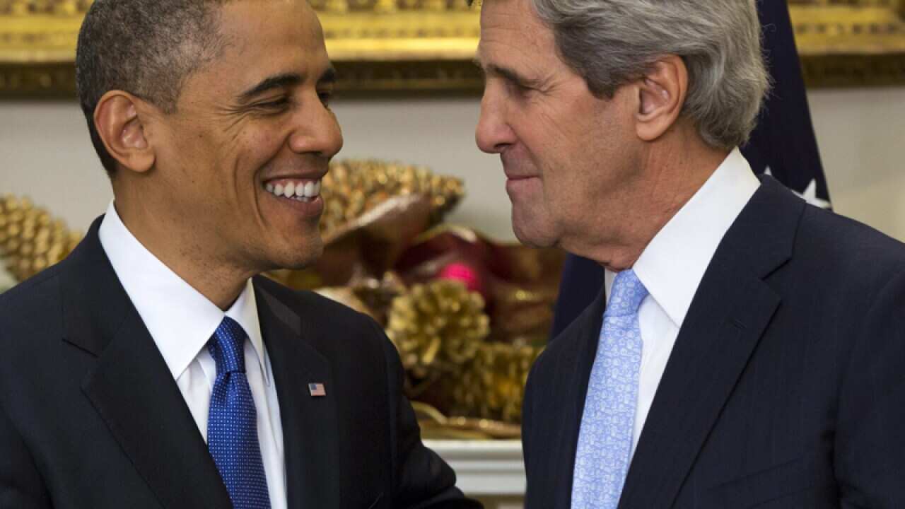US President Barack Obama (L) and Secretary of State John Kerry (R)