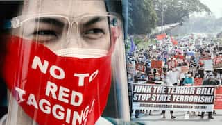 A split image showing protestors against Philippine's anti-terror laws, passed in 2020.
