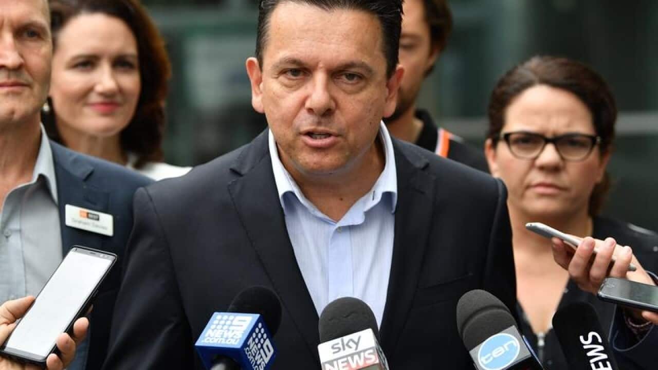 Nick Xenophon speaks to media at a press conference in Adelaide.