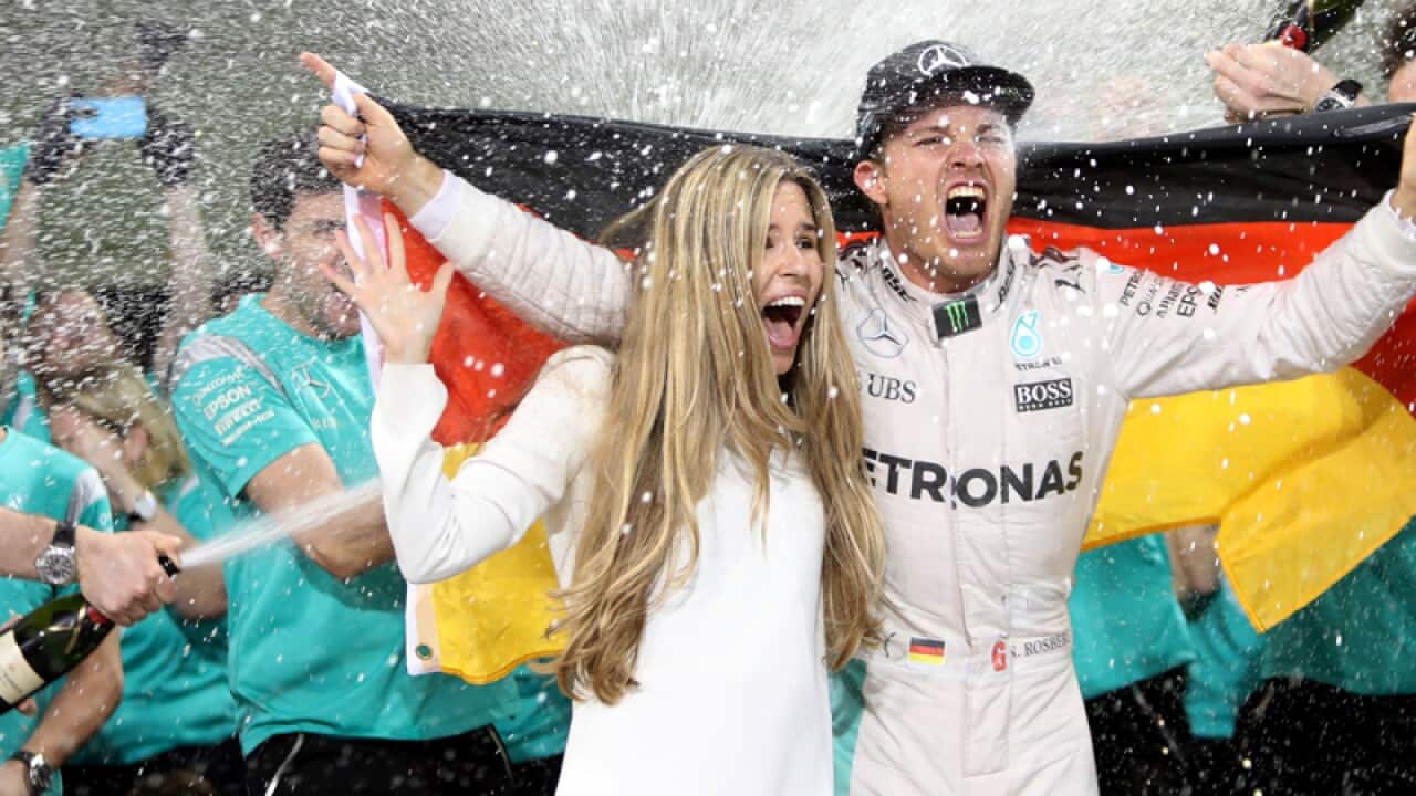 Nico Rosberg celebrates winning the Formula One world championship