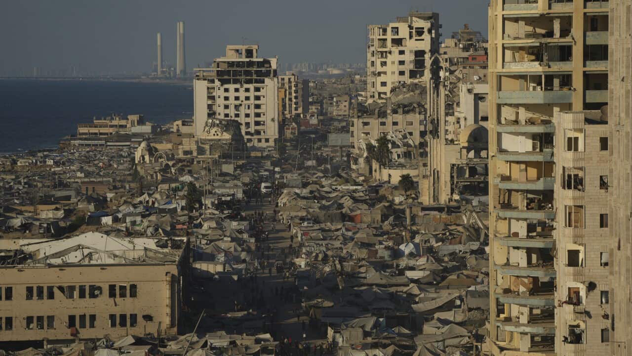 Destroyed buildings by the ocean in Gaza City