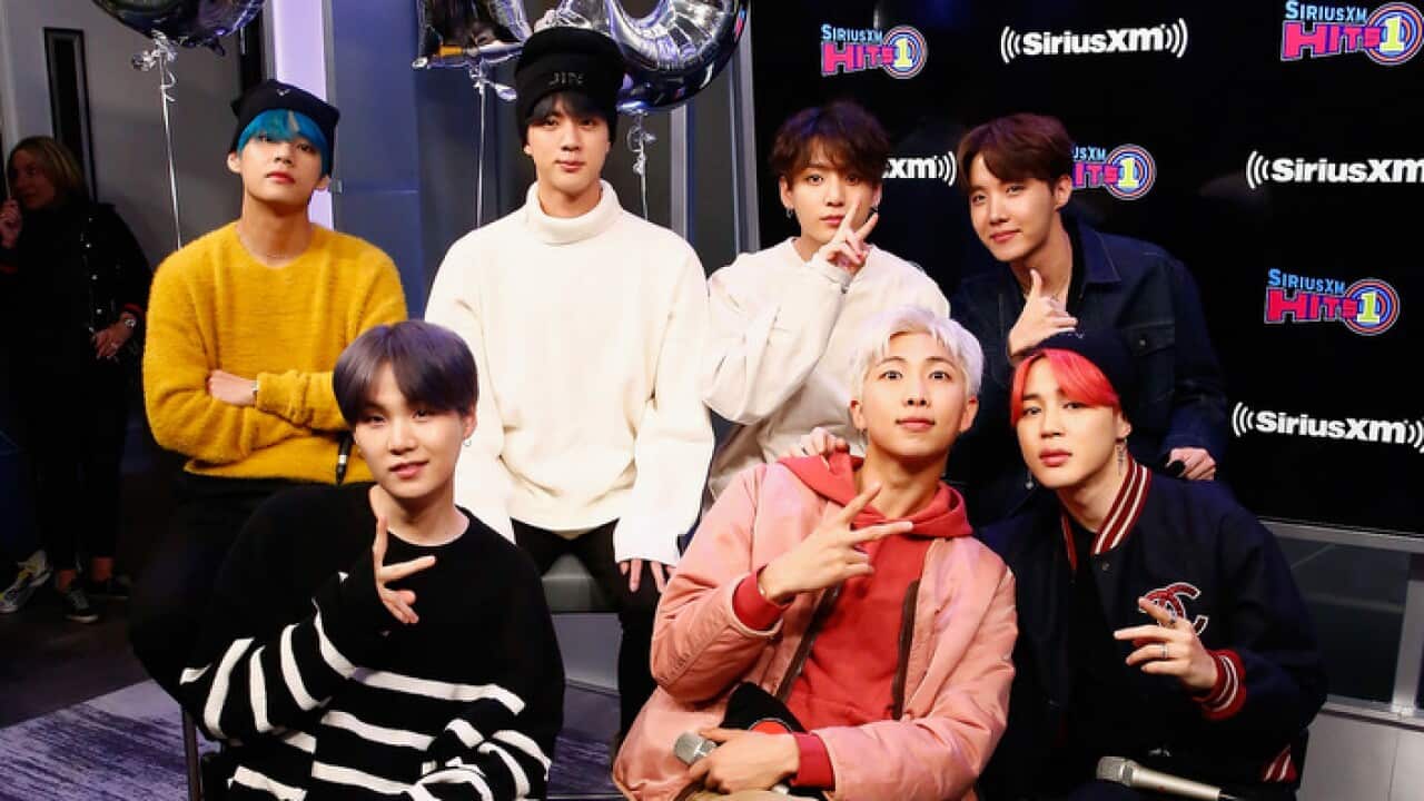 South Korean group BTS visit 'The Morning Mash Up' On SiriusXM Hits 1 Channel at SiriusXM Studios on April 12, 2019 in New York City.